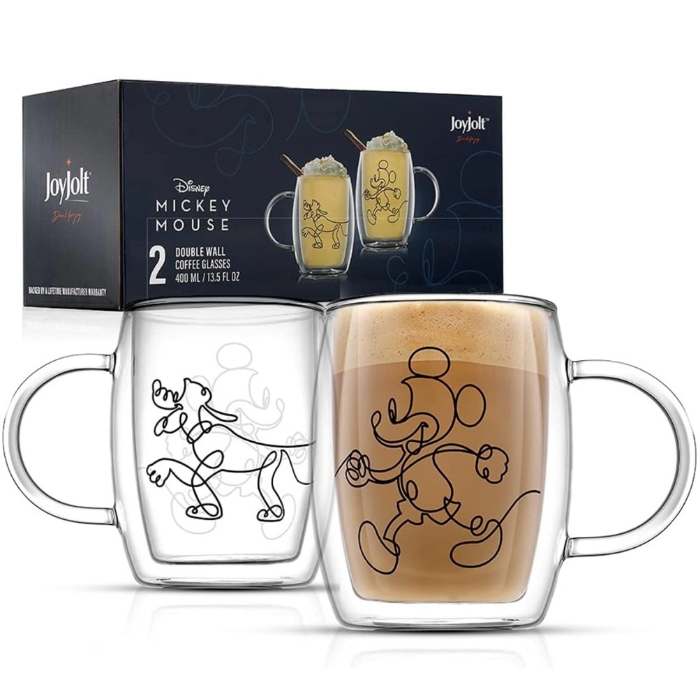 JoyJolt - Aroma Disney Mickey and Pluto 13.5oz Glass Cups Set. NWOT